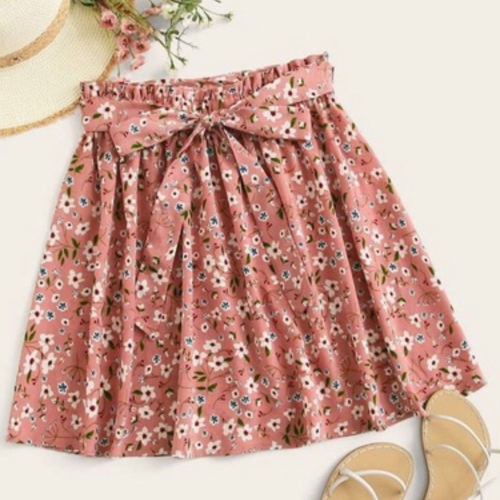 Floral Paperbag Waist Skirt